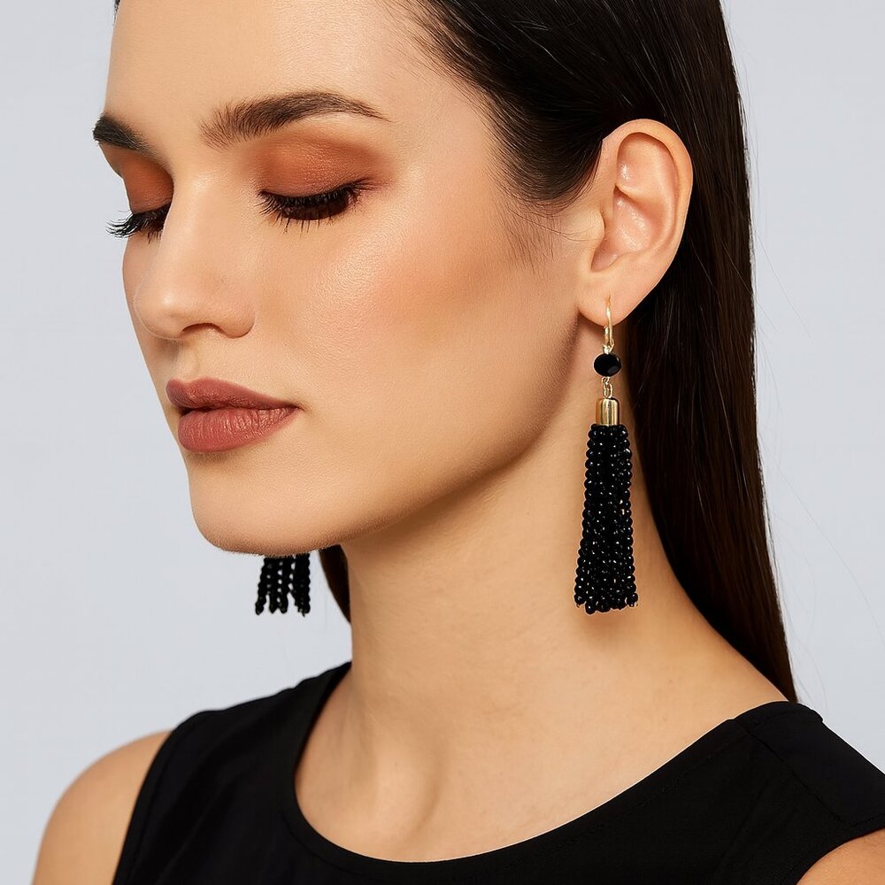 Erica Lyons Blackβ and Gold Tone Tassel Earrings